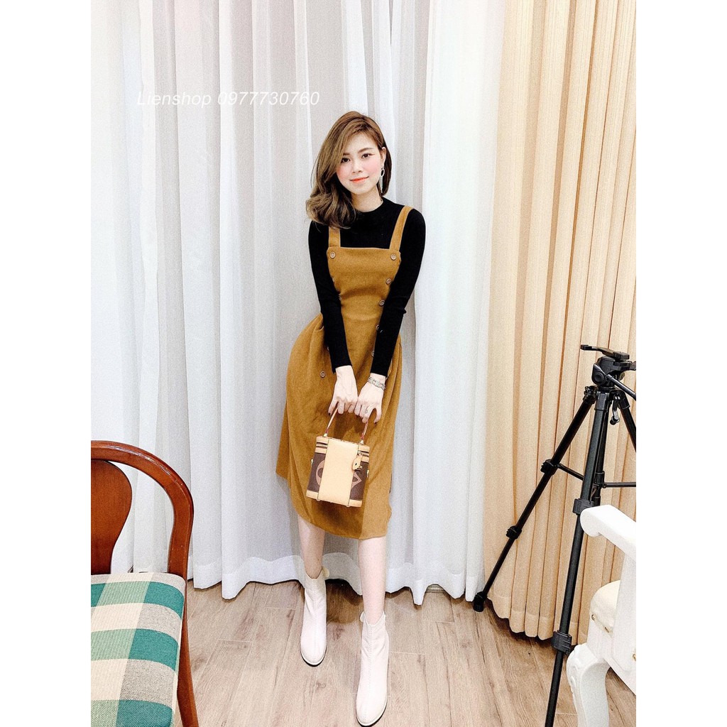 Váy Yếm Cúc + Áo Len Tăm Body | BigBuy360 - bigbuy360.vn