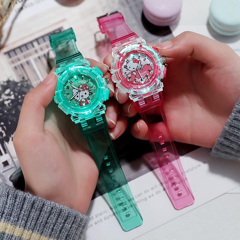 (Chuyên sỉ) Đồng Hồ Trẻ Em KITTYLED22A Hình Hello Kitty Đèn Led 7 Màu Cho Bé Gái (Hình Chụp Thật)