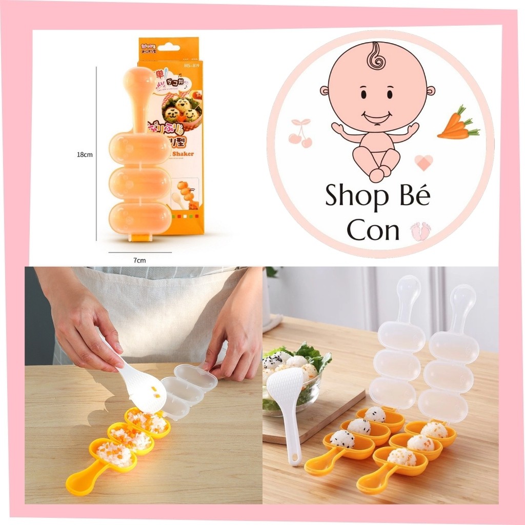 Bộ Khuôn Lắc Cơm, Thịt Viên Tạo Hình Nắm Tròn Kèm Thìa Cho Bé Ăn Dặm