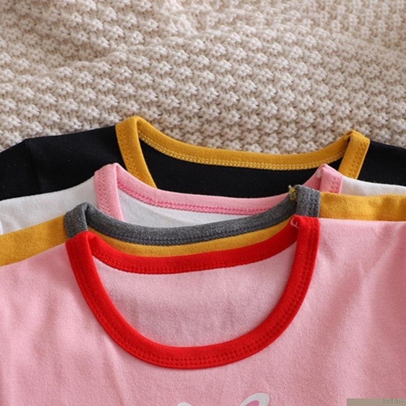 Áo thun cotton tay dài cổ tròn in hình gấu hoạt hình cơ bản dành cho trẻ em 0-5 tuổi