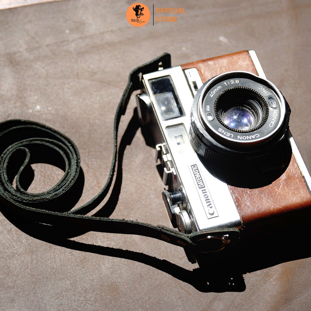 Dây đeo máy ảnh Canon / Nikon / Sony / Fujifilm da bò màu đen - RAM Leather A2