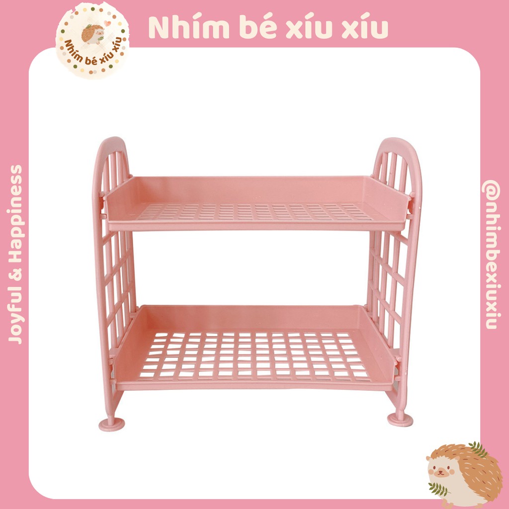 Kệ nhựa mini 2 tầng đựng đồ đa năng siêu xinh decor bàn học bàn làm việc nhimbexiuxiu TN63