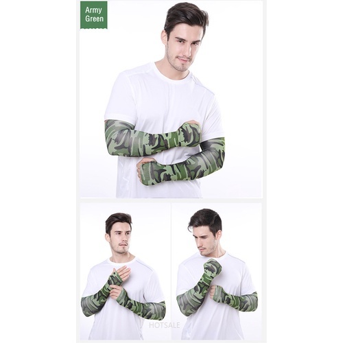 Găng Tay Ống Chống Tia UV Bằng Lụa Mát Họa Tiết Rằn Ri Cho Nam Và Nữ Đi Xe Đạp 50+