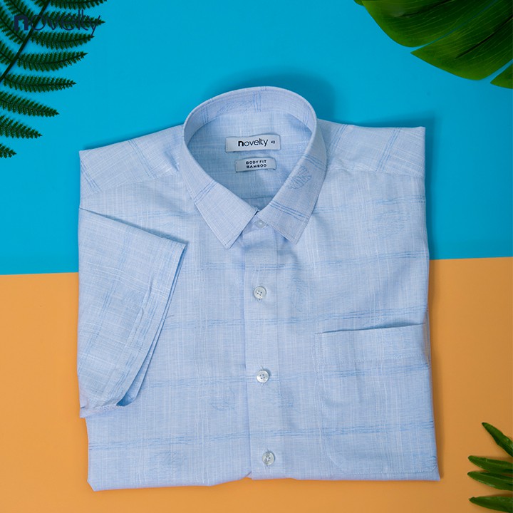 Áo sơ mi nam ngắn tay Novelty xanh nhạt họa tiết NSMMINMT3D200163N | BigBuy360 - bigbuy360.vn