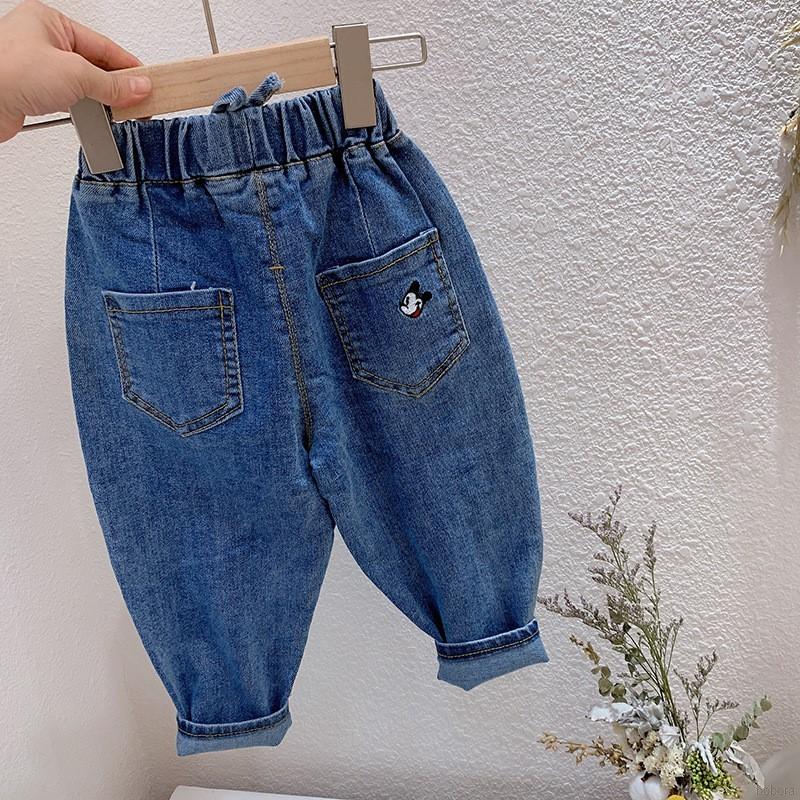 Quần jeans in họa tiết chuột Mickey dễ thương cho bé gái 1-8 tuổi