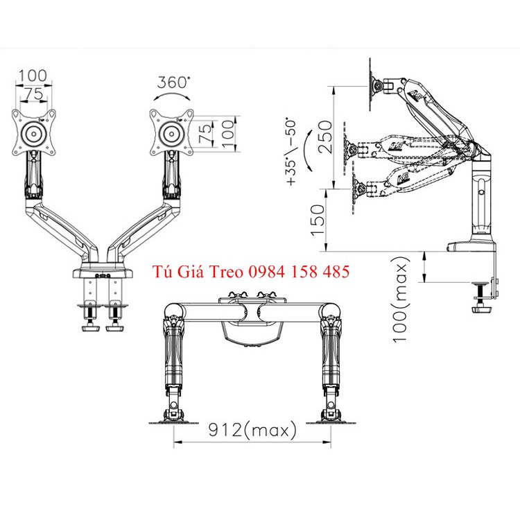 Giá đỡ 2 màn hình máy tính LCD 17-27inch F160