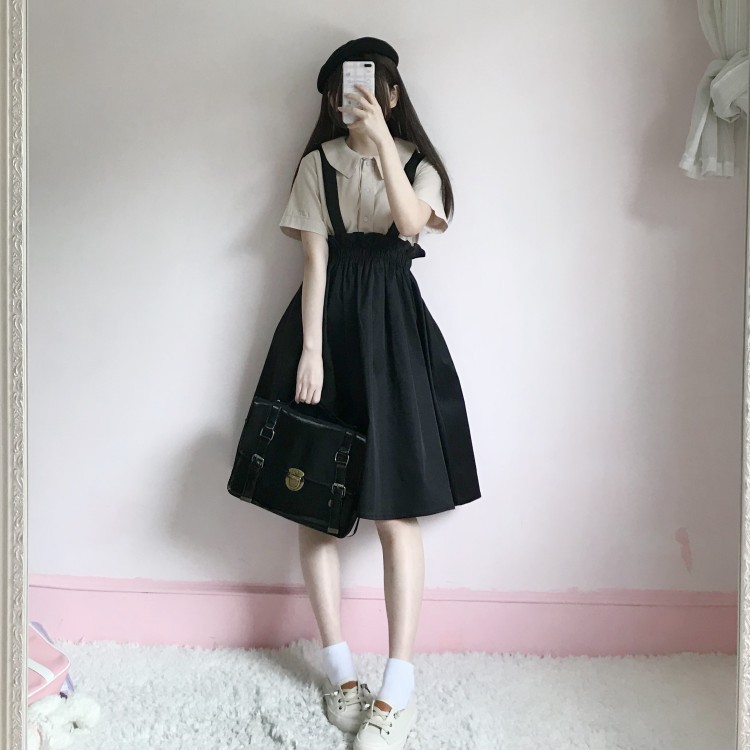 [SuStore Order] (order-ảnh Feedback Ở Cuối) Set Váy Yếm + Áo Sơ Mi Tay Ngắn Lolita Phong Cachs Nhật 