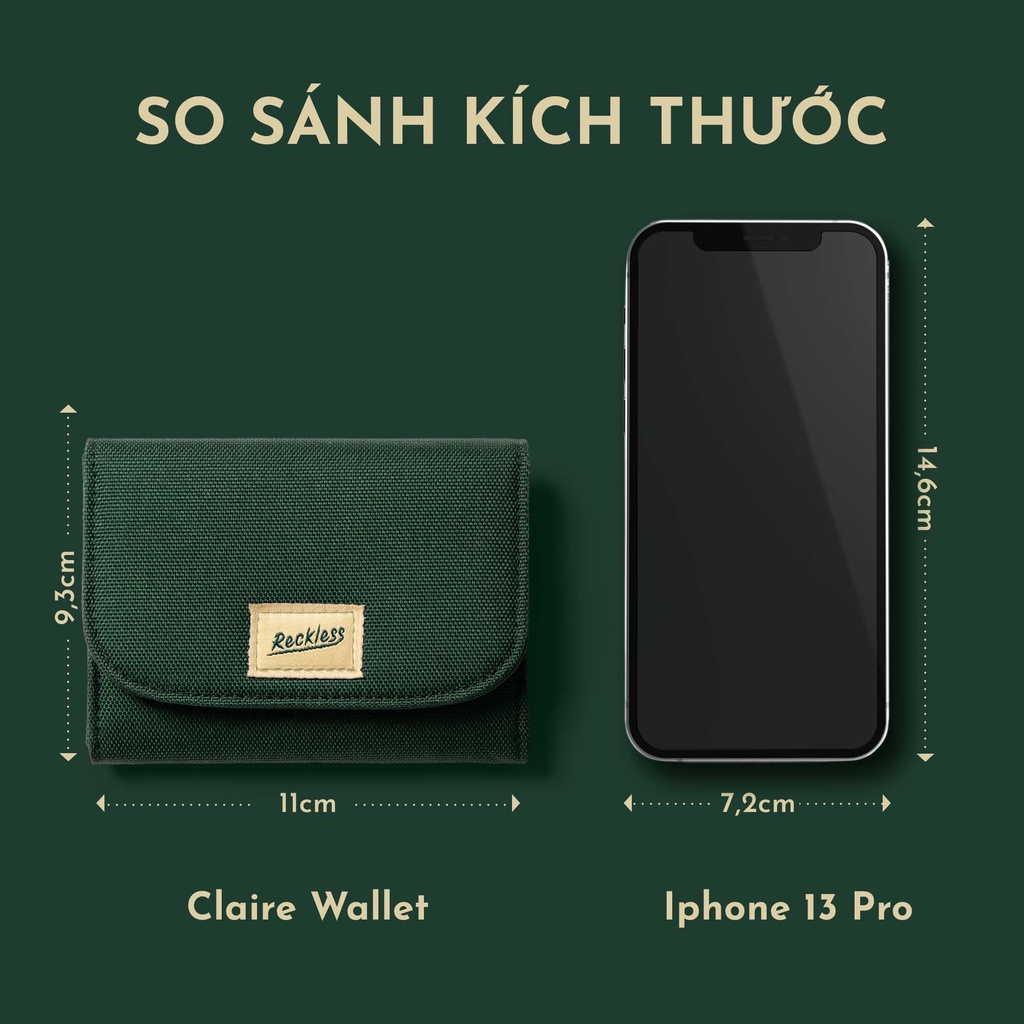 Ví Vải Nam Nắp Gập Màu Trơn Reckless - Claire Wallet - Vải Polyester Canvas Kháng Nước