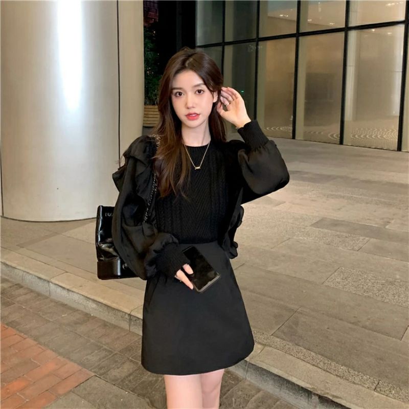 Áo len nữ tay voan tiểu thư xinh xắn 2 màu