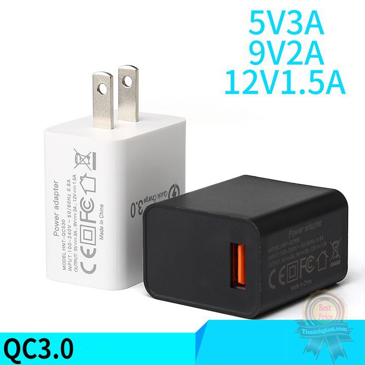 Cốc Sạc nhanh QC 3.0 18W Cao Cấp Qualcom có mạch bảo vệ quá tải và tự ngắt - Bảo hành 12 tháng 1 đổi 1