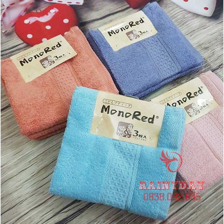 Set 3 khăn mặt monored nhật cotton siêu mềm mịn cho em bé trẻ con lau rửa cho vuông cao cấp [ LOẠI 1 ]