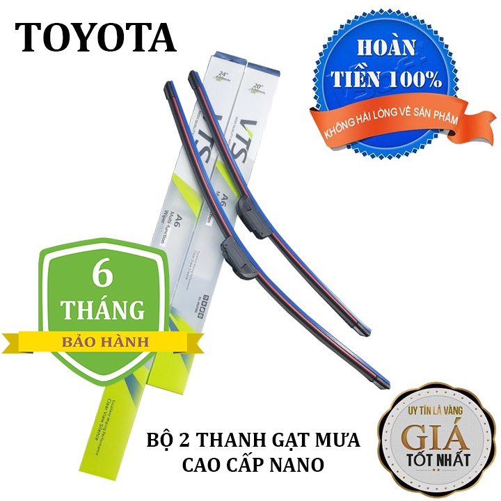 [BH 12TH] Bộ 2 thanh gạt nước mưa ô tô Nano xương mềm dành cho hãng xe Toyota: Camry-Altis-Yaris-Fortuner-Vios-Hilux,..