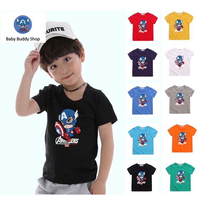 140cm / 8-10 tuổi  Áo Thun Cotton In Hình Captain America 10 Màu Cho Bé Trai