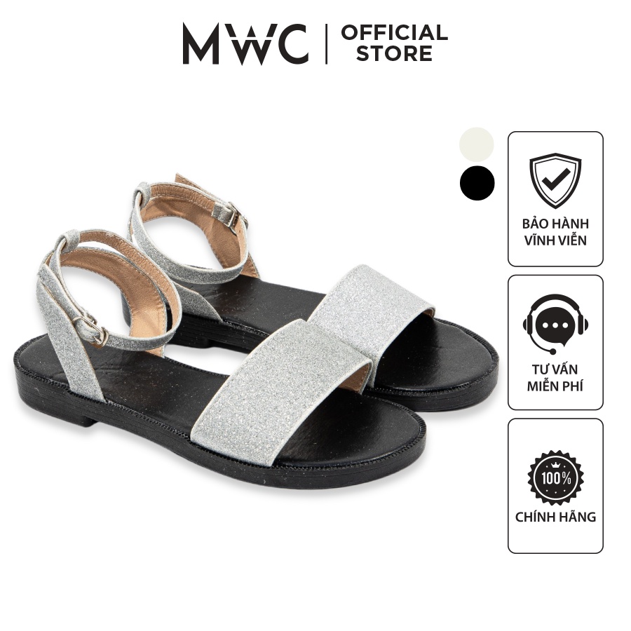 Giày MWC 2582 - Giày Sandal Đế Bệt, Giày Sandal Quai Ngang Kim Tuyến Đế Bệt Xinh Xắn
