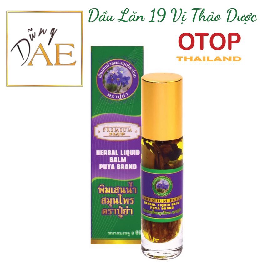 Dầu Nóng Thảo Dược OTOP Thailand - Dầu lăn 19 Vị Thảo Dược Herbal Liquid Balm Puya Brand Thái Lan 8mL