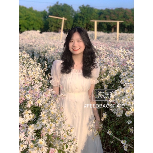 Váy trắng babydoll cúc dáng xoè ulzzang Tia19. Đầm cổ vuông tiểu thư trễ vai dự tiệc voan (Ảnh Thật) | BigBuy360 - bigbuy360.vn
