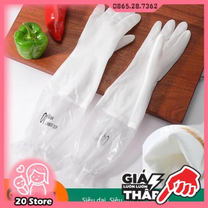 Găng tay rửa chén bát lót nỉ siêu dai - Cổ cao - Có chun chống tụt