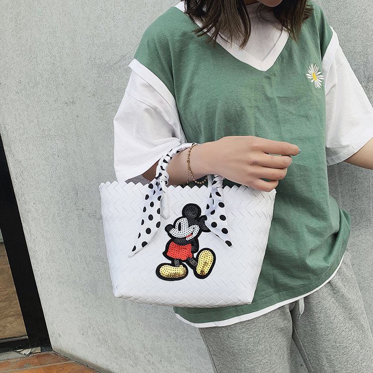✇☂✜Túi Xách Đan Cói Thiết Kế Hình Mickey Đơn Giản Thời Trang Đi Biển Xinh Xắn