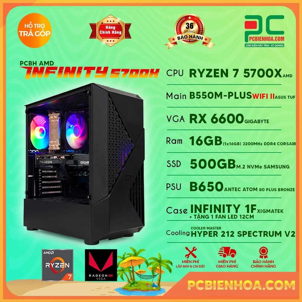 MÁY TÍNH PCBH AMD INFINITY 5700X ( RYZEN 7 5700X / B550M / 16GB / RX 6600 / 500GB )- Hàng chính hãng 36T