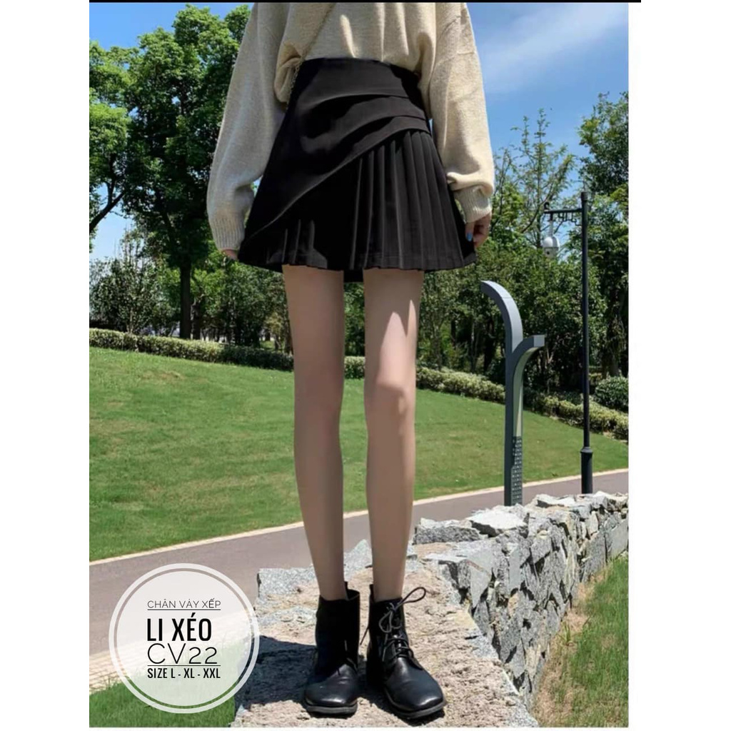(CÓ ẢNH THẬT ) BIGSIZE Chân váy xếp li xéo CV22 Chất liệu: vải tuyết mưa Màu sắc: đen - trắng - ghi | BigBuy360 - bigbuy360.vn