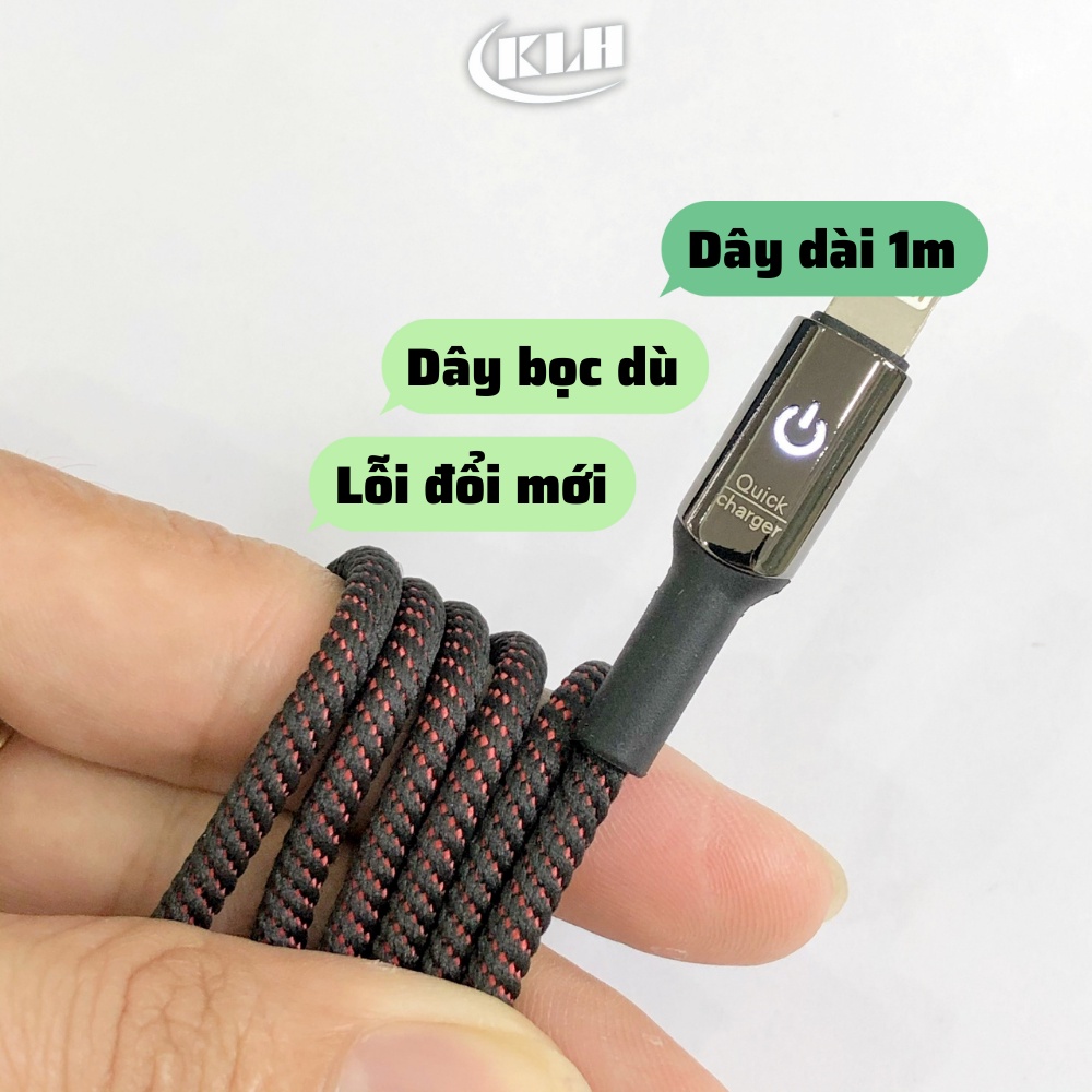 Cáp sạc tự ngắt IP063i,dây xạc bọc dù có đèn led báo,tương thích củ cóc sạt nhanh cho IP5/6/7/8/x/11/12 dài 1m