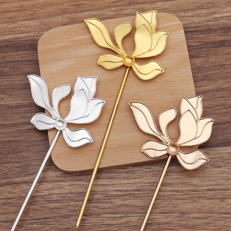 Cán trâm hoa sen sơn tráng men phong cách điểm thúy 143*52mm nguyên liệu làm trâm làm trang sức cổ trang có màu KC