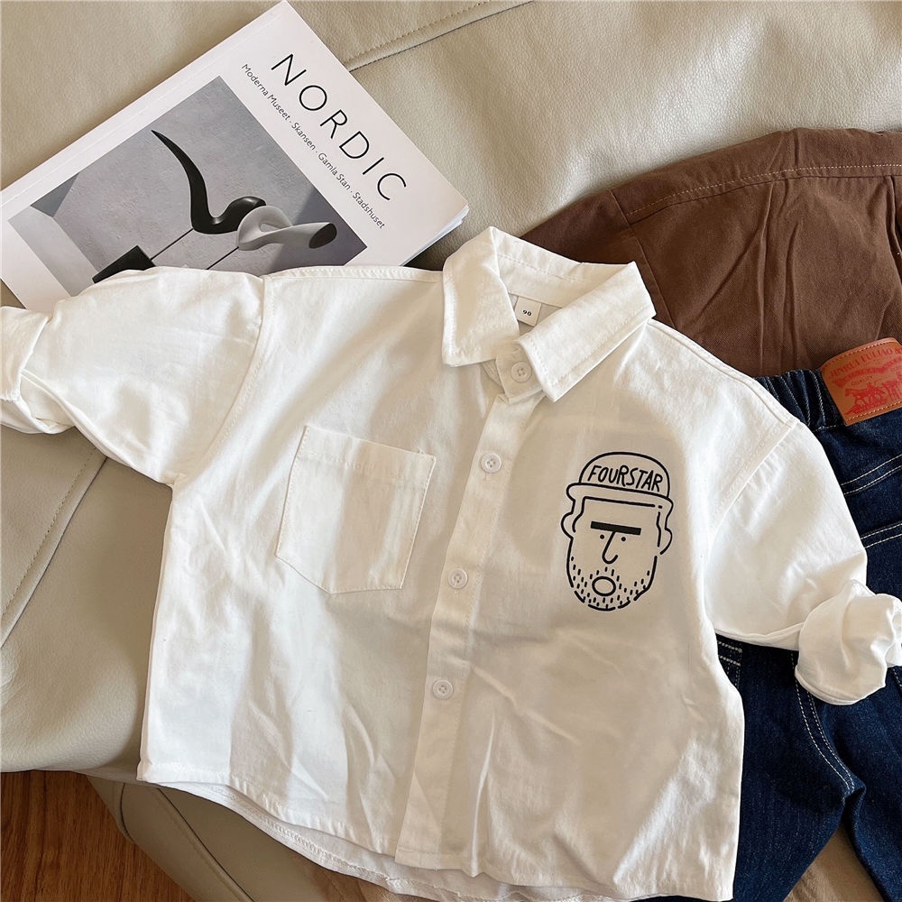 Áo Thun Tay Dài Cổ Tròn Chất Liệu Cotton Màu Trắng Thời Trang Xuân Thu Cho Bé Trai