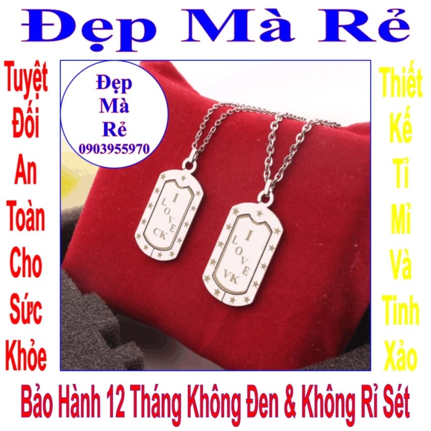 Dây chuyền tình yêu cặp hình thẻ bài khắc chữ I LOVE CK / VK & ngôi sao - Giá bán trên = 2 sợi