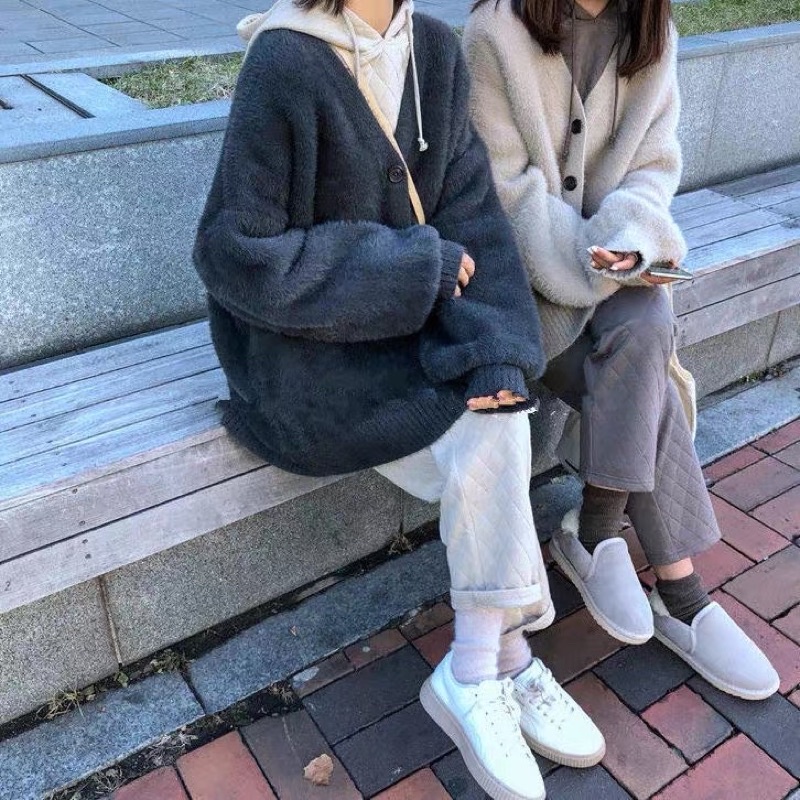 Áo khoác cardigan len lông vũ áo khoác len dáng rộng chất liệu cao cấp Chaiko Studio
