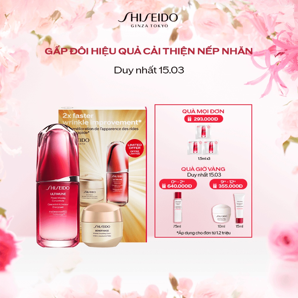 Bộ đôi Tinh chất phục hồi tái tạo da Shiseido Ultimune và kem dưỡng chống lão hóa Shiseido Benefiance