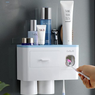 Kệ để bàn chải đánh răng kèm 2 cốc có chức năng nhả kem Aswei