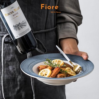 Đĩa sứ tròn - đĩa sâu ăn soup và mỳ Ý có đường gân cách điệu với nhiều màu