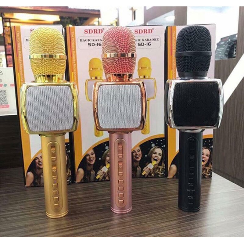 MICRO KARAOKE, MIC KHÔNG DÂY TÍCH HỢP LOA BLUETOOTH SD16 ÂM THANH CHẤT LƯỢNG CAO 2019