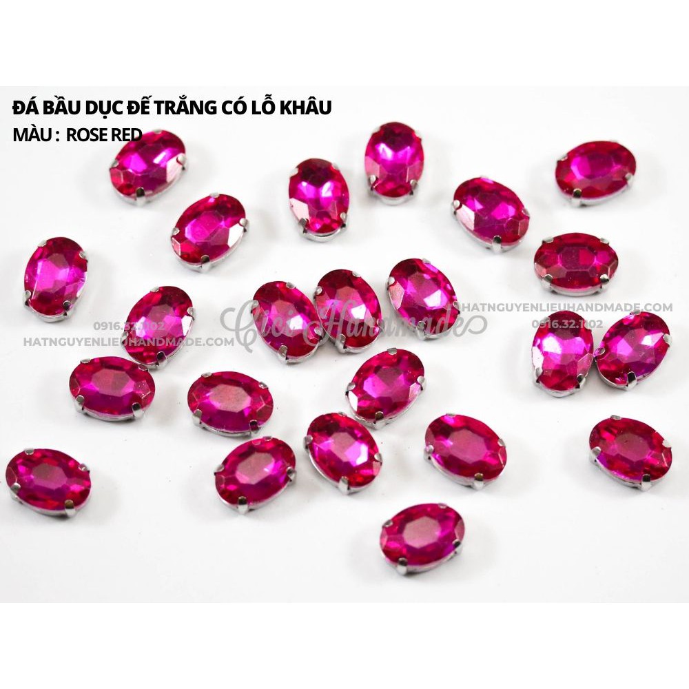 Set 10 hạt đá bầu dục cao cấp, đế trắng có lỗ khâu link 2/2 Cici Handmade chuyên hạt đá hạt pha lê hạt cườm trang sức