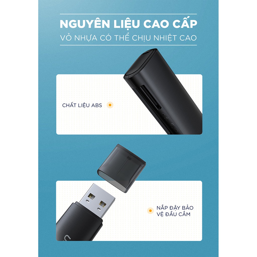 Đầu đọc thẻ SD TF chân cắm USB 3.0 UGREEN CM104 Truyền tải dữ liệu nhanh chóng | Thiết kế nhỏ gọn BH 18 Tháng 1 Đổi 1