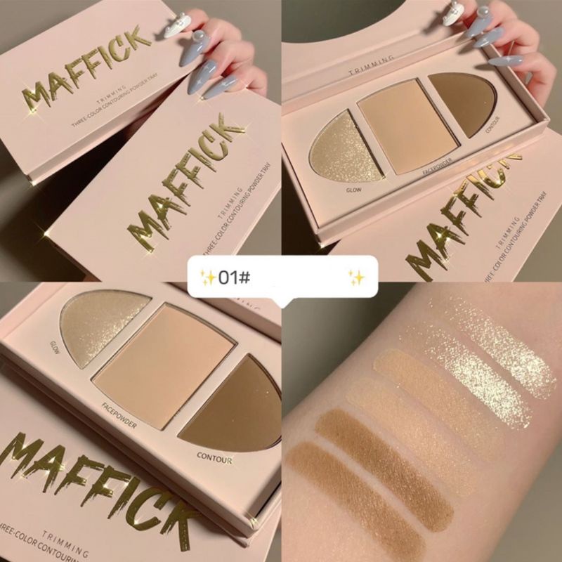 MAFFICK - Bảng phấn tạo khối bắt sáng Maffick Trimming Three-Color Contouring Powder Tray