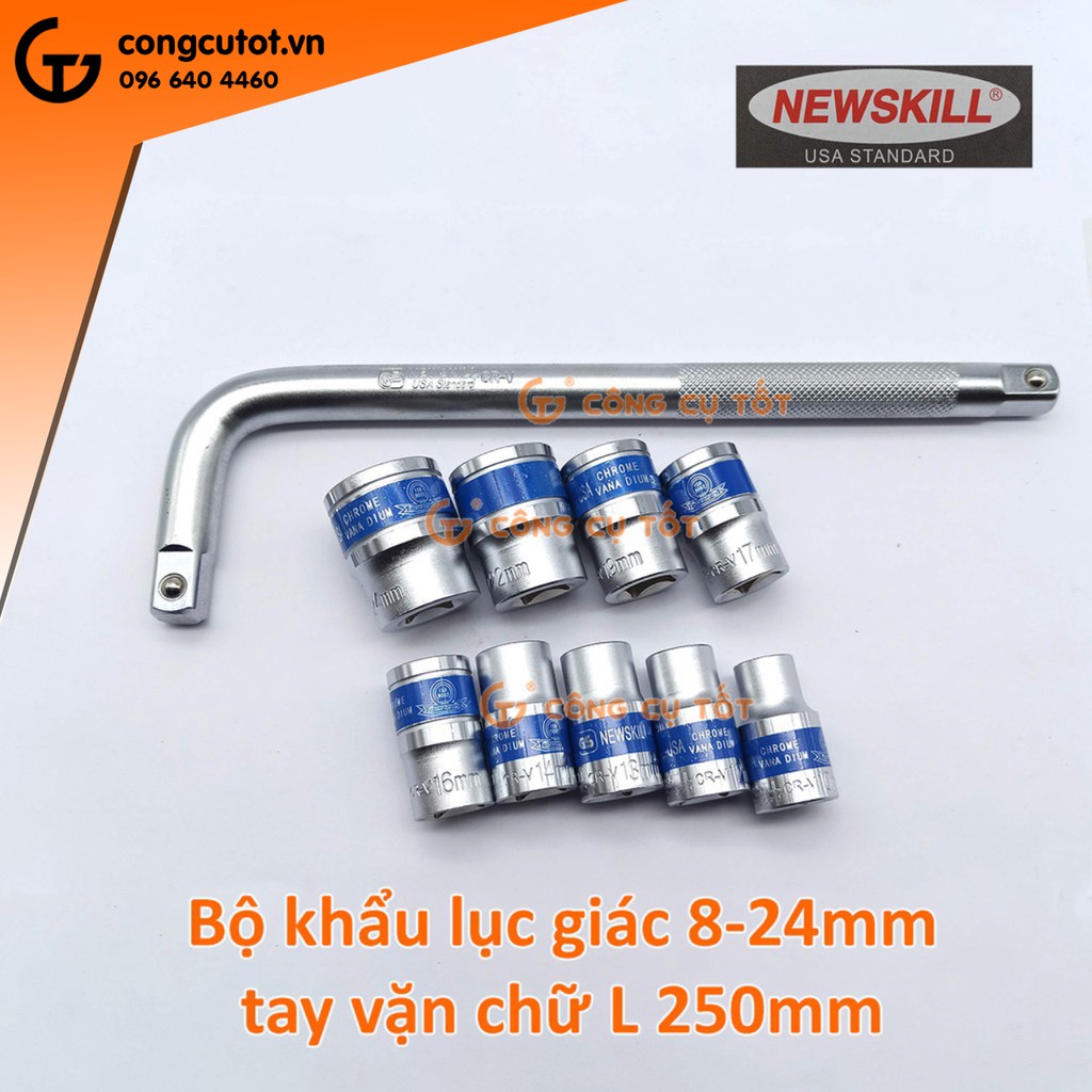 Bộ khẩu 10-24mm cần cong thép 50BV30 giàu Crôm hiệu NEWSKILL CL1270