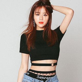 Áo croptop nữ ngắn tay cổ tròn thời trang