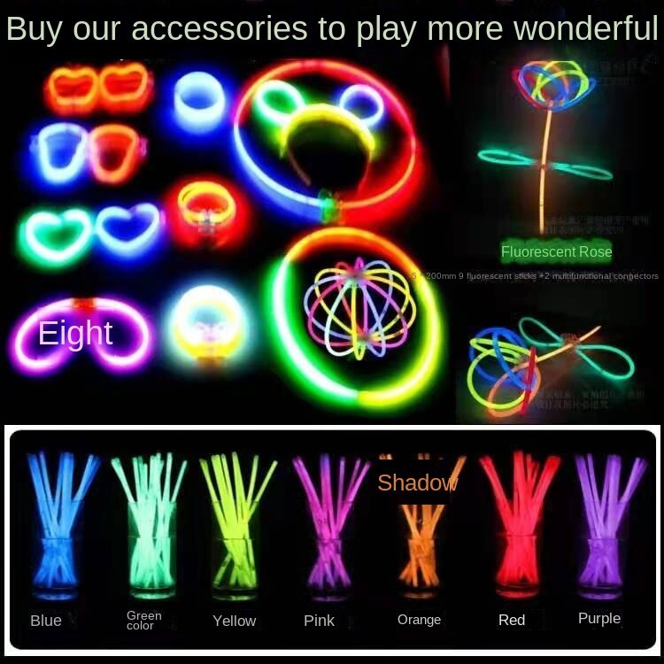 Set 50 thanh phát sáng trong bóng tối 7 màu và đầu nối cho mắt kính vòng cổ/ vòng đeo tay/ mắt kính/ vòng tay cho trẻ em