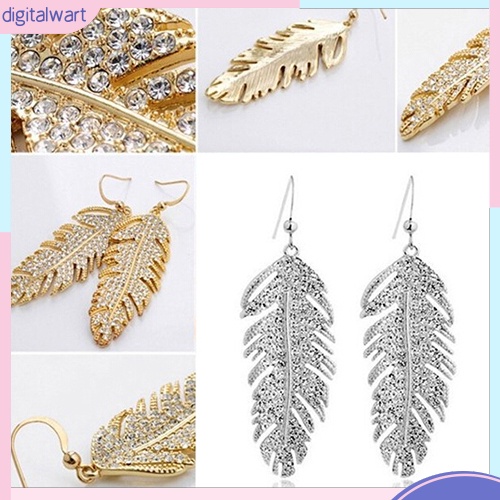 Đôi khuyên tai hợp kim hình lông vũ đính đá phong cách retro cá tính sang trọng dành cho nữ