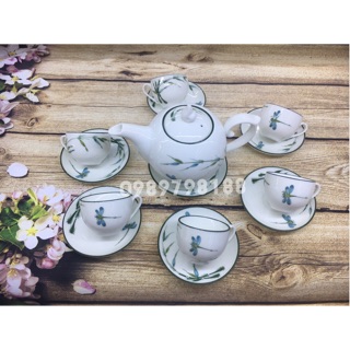 Bộ ấm chén Bát Tràng hoạ tiết trúc chuồn 