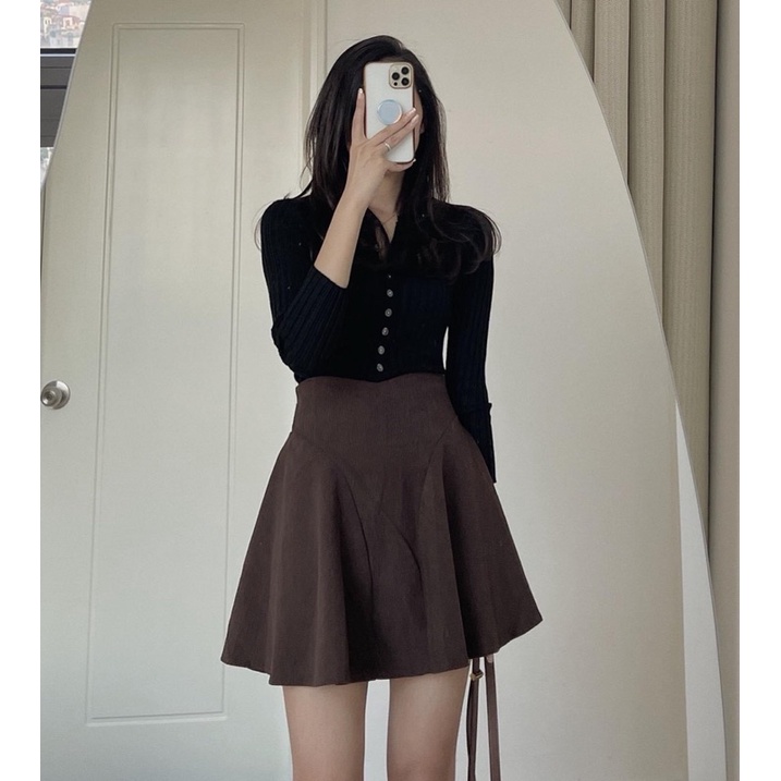 Chân váy ngắn chất nhung tăm dáng xoè- Ảnh thật sản phẩm | BigBuy360 - bigbuy360.vn