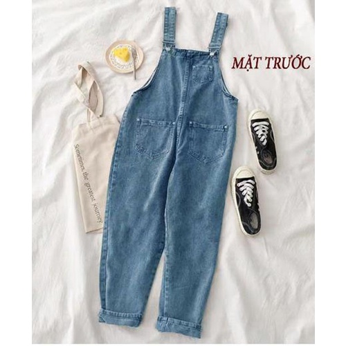 Quần yếm jean dài trơn Allen, vải denim mềm mịn, không co giãn, Allen004