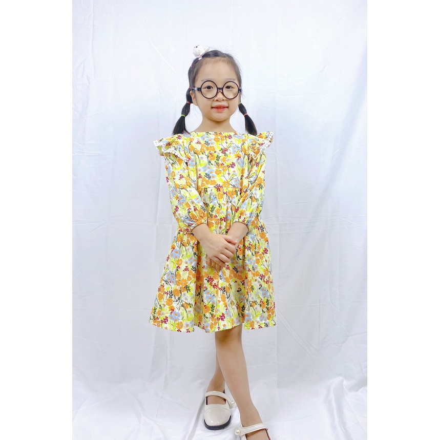 Váy Hoa Nhí Dáng Dài Hml (10-42KG) Thô Hàn Bèo Ren  , Đầm Hoa Nhí Cho Bé Gái Thu Đông Từ 1-10 Tuổi Mã A45