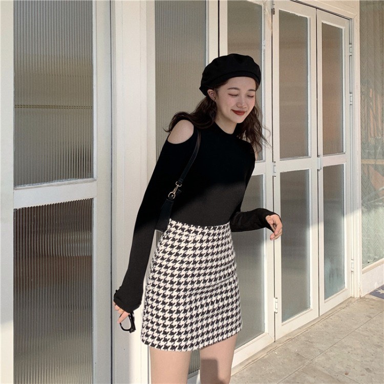 Chân váy dạ Forgirl kẻ caro đen trắng cá tính