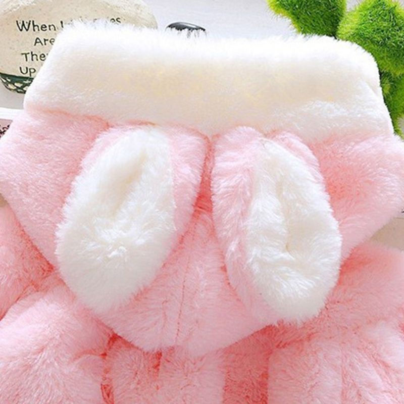 Áo khoác lông mùa đông có tai thỏ mềm mại dày dặn giữ ấm cho bé