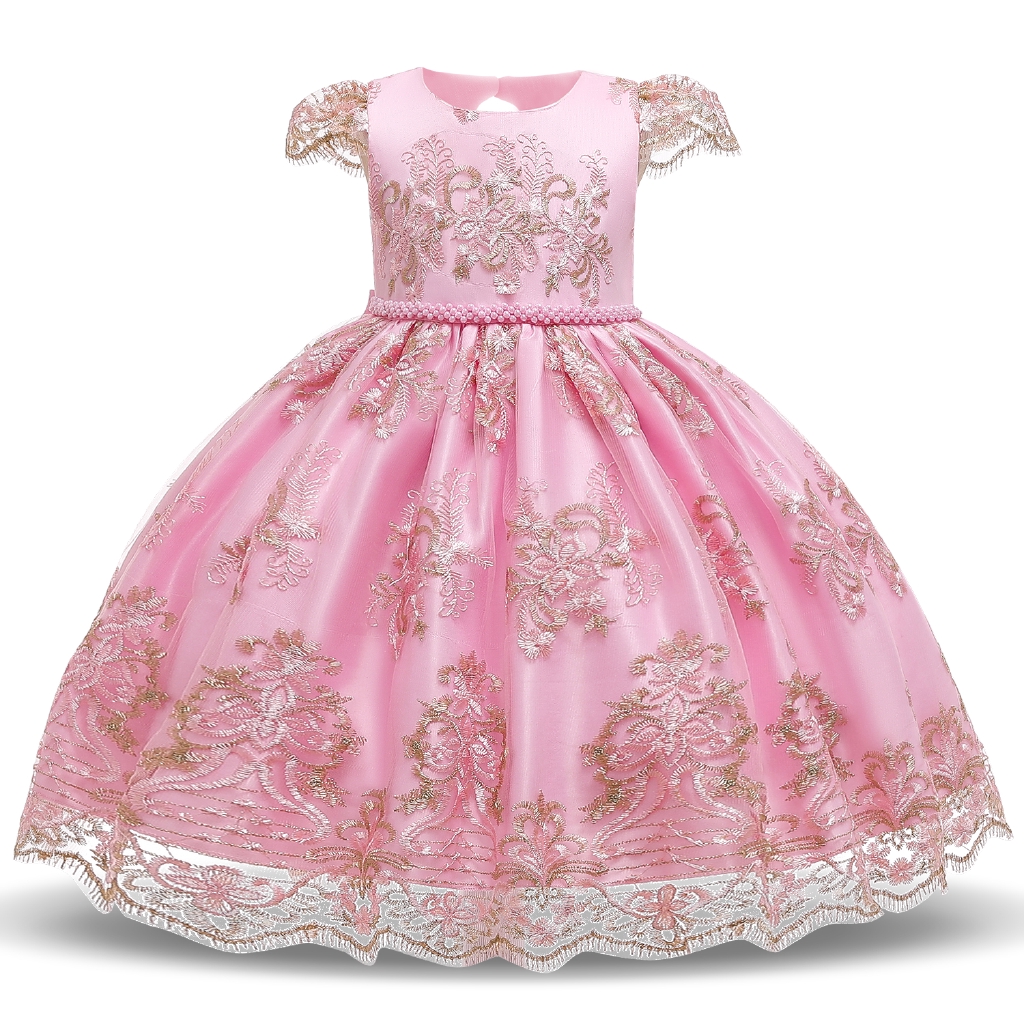 NNJXD Đầm công chúa màu hồng phối ren dành cho bé gái dự tiệc cưới
