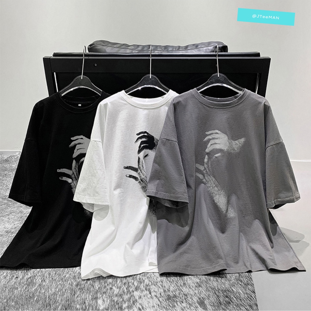 Áo thun Unisex tay lỡ form rộng in 2 bàn tay, áo phông Unisex cá tính vải cotton cao cấp 2 màu Trắng Đen JTeeMan - JT26