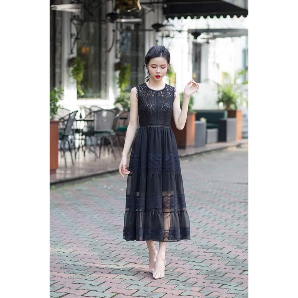 Đầm ren dự tiệc thiết kế maxi dài, 2 màu trắng đen sang trọng, thích hợp đi biển, chụp ảnh cưới (kèm hình thật) - Valu