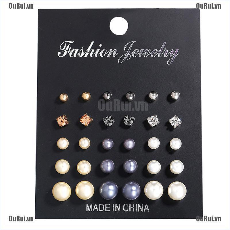 Bộ 15 Đôi Bông Tai Ngọc Trai Giả Thời Trang Cho Nữ